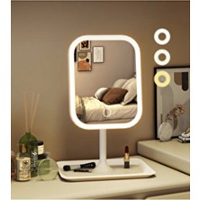 Enkado Tuğra LED Işıklı USB Şarjlı Dikdörtgen Masa Üstü Makyaj Aynası Makyaj Aynası Dokunmatik-Beyaz