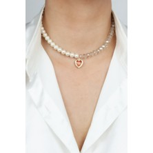Liveyn Design Inci Kristal Kalp Uçlu Kolye