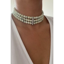 Liveyn Design Üç Sıralı Cam Boncuk Choker Tasma Kolye