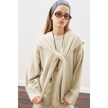 Manuka Kare Yaka Bağlamalı Triko Atkı Bej