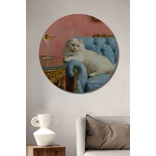 Teona Ahşap Aristokrat Kedi Yağlı Boya Görünümlü Ahşap Dekoratif Tablo Yuvarlak Tablo