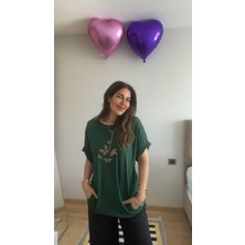 Etiler Collection Kadın Kısa Kollu Bisiklet Yaka Cepli Kelebek Baskılı Viskon Elbise