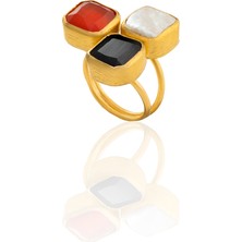 Kadir Jewellery 22 Ayar Altın Kaplama Zirkon Taşlı Ayarlanabilir Renkli Taşlı Yüzük