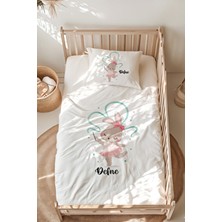 Lilabio %100 Pamuk Isme Özel Isimli Montessori Yatak Nevresim Takımı (100X200 Cm) Balerin Tavşan