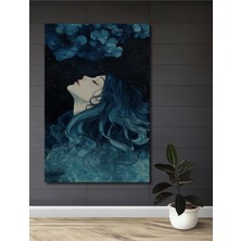 Teona Ahşap Mavi Saçlı Kadın Sulu Boya Görünümlü Ahşap Dekoratif Tablo Dikdörtgen Tablo