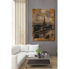 Teona Ahşap Paris Manzarası Antik Yazılı Yağlı Boya Görünümlü Ahşap Dekoratif Tablo Dikdörtgen Tablo