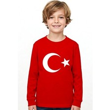 Lovexi Türk Bayrağı Ay Yıldız Baskılı Kırmızı Uzunkol Tişört (23 Nisan  19 Mayıs)