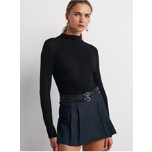 Dilvin 31391 Dik Yaka Uzun Kollu Top-Siyah