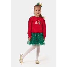 Mojo Bebek Mojo Kız Çocuk 2-5 Yaş Noel Desenli Taçlı Tüllü Elbise Kırmızı