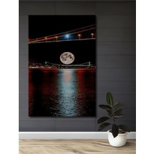 Teona Ahşap Ay Işığı Altında Istanbul Boğazı Yağlı Boya Görünümlü Ahşap Dekoratif Tablo Dikdörtgen Tablo