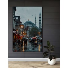 Teona Ahşap Istanbul Yağmurlu Sokakları Yağlı Boya Görünümlü Ahşap Dekoratif Tablo Dikdörtgen Tablo