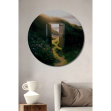 Teona Ahşap Gızemlı Ahşap Kapıdan Gün Batımı Yağlı Boya Görünümlü Ahşap Dekoratif Tablo Yuvarlak Tablo