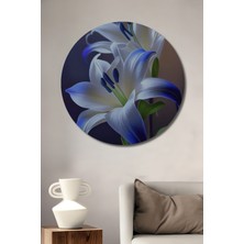 Teona Ahşap Masalsı Beyaz Zambaklar Yağlı Boya Görünümlü Dekoratif Ahşap Tablo Yuvarlak Tablo