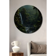 Teona Ahşap Yağlı Boya Görünümlü Ahşap Dekoratif Tablo Cennetin Gızemlı Şelalesi Yuvarlak Tablo
