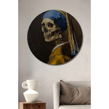 Teona Ahşap Inci Küpeli Ölümsüz Kadın Yağlı Boya Görünümlü Ahşap Dekoratif Tablo Yuvarlak Tablo