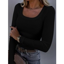 Arben Boutique Kadın Uzun Kollu Derin Yuvarlak Yaka Kaşkorse Bluz