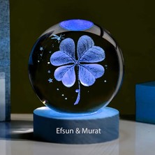 Keyfim Shop Isme Özel Ahşap 4 Yapraklı Yonca Cam Küre 3 Boyutlu Şans Küresi 6cm