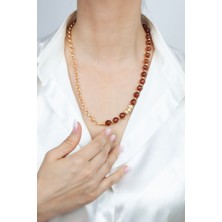 Liveyn Design Gold Zincir Kehribar Kristal Kolye