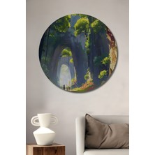 Teona Ahşap Gızemlı Orman Yolculuğu Sulu Boya Görünümlü Modern Sanat Ahşap Dekoratif Tablo Yuvarlak Tablo