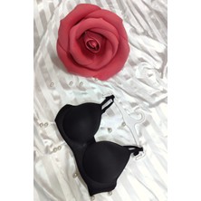 Nisan Siyah Beyaz Üçgen Kap Balenli Push Up Desteksiz Çıkmaz Askılı Ayarlanabilir Askılı Sütyen