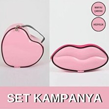 Maykis Dudak Kalp Set Kozmetik Makyaj Çantası