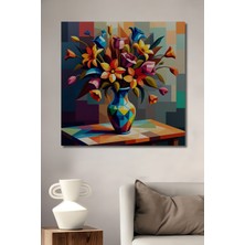 Teona Ahşap Cıvıl Cıvıl Çiçek Buketi Yağlı Boya Görünümlü Modern Sanat Ahşap Dekoratif Tablo Dikdörtgen Tablo