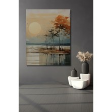 Teona Ahşap Gün Batımı Ağaçlar Yağlı Boya Görünümlü Ahşap Dekoratif Tablo Dikdörtgen Tablo