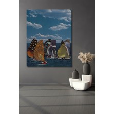 Teona Ahşap Kelebek Kanatlı Tekneler Yağlı Boya Görünümlü Ahşap Dekoratif Tablo Dikdörtgen Tablo