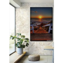 Teona Ahşap Ahşap Dekoratif Tablo Günbatımında Ahşap Iskele Yağlı Boya Görünümlü Sanat Eseri Dikdörtgen Tablo