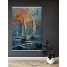 Teona Ahşap Yelkenli Tekne Deniz Manzarası Yağlı Boya Görünümlü Modern Sanat Ahşap Tablo Dikdörtgen Tablo