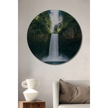 Teona Ahşap Ahşap Dekoratif Tablo Şelale Manzarası Yağlı Boya Görünümlü Sanat Eseri Yuvarlak Tablo
