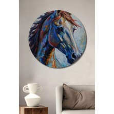 Teona Ahşap Görkemli At Yağlı Boya Görünümlü Ahşap Dekoratif Tablo Yuvarlak Tablo