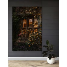 Teona Ahşap Altın Sarısı Güllerle Bezeli Ahşap Pencere Yağlı Boya Görünümlü Ahşap Tablo Dikdörtgen Tablo