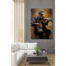 Teona Ahşap Yağlı Boya Görünümlü Ahşap Dekoratif Tablo Keman Çalan Adam Modern Sanat Dikdörtgen Tablo