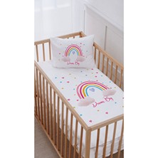 Lilabio %100 Pamuk Park Yatak Beşik Nevresim Takımı (70X120) Kalpli Gökkuşağı