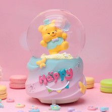 Keyfim Shop Sevimli Renkli Ayıcık Işıklı Müzikli Orta Boy Kar Küresi