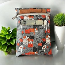 Moserini Kedi Desenli, Cepli, Kitap Çantası/kılıfı Çok Amaçlı Çanta, Organizer - Catlantis