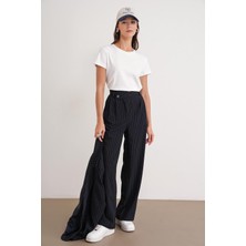 Mixray 4754 Kadın Çizgili Çapraz Bel Pantolon Lacivert