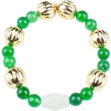 Liveyn Design Yeşil Akik ve Gold Detaylı Doğaltaş Bileklik