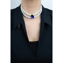 Liveyn Design Cam Inci Çift Sıralı Kristal Taşlı Kolye