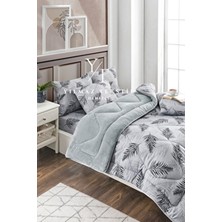 ChicMaison Gri Tüy Desenli Çift Kişilik Pofuduk Uyku Seti Ranforce 195 x 215 cm Lastikli Çarşaflı