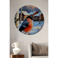 Teona Ahşap Kış Kuşu Kış Masalı Yağlı Boya Görünümlü Ahşap Dekoratif Tablo Yuvarlak Tablo