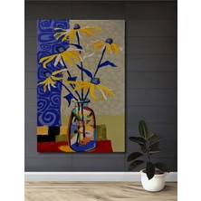 Teona Ahşap Sulu Boya Görünümlü Vazo ve Çiçekler Ahşap Dekoratif Tablo Dikdörtgen Tablo