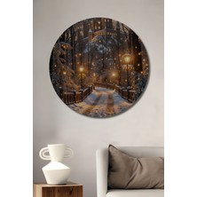 Teona Ahşap Hogwarts Kış Masalı Yağlı Boya Görünümlü Ahşap Dekoratif Tablo Yuvarlak Tablo