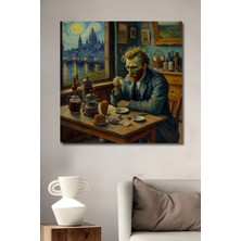 Teona Ahşap Van Gogh Kahve Keyfi Yağlı Boya Görünümlü Ahşap Dekoratif Tablo Dikdörtgen Tablo