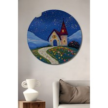 Teona Ahşap Rüya Gibi Ev Yağlı Boya Görünümlü Ahşap Dekoratif Tablo Yuvarlak Tablo