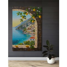 Teona Ahşap Limonlu Sahil Manzarası Yağlı Boya Görünümlü Ahşap Dekoratif Tablo Dikdörtgen Tablo