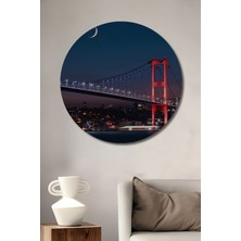 Teona Ahşap Istanbul Boğazı Kırmızısı Yağlı Boya Görünümlü Ahşap Dekoratif Tablo Yuvarlak Tablo