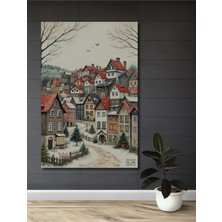 Teona Ahşap Kışlık Şirin Evler Sulu Boya Görünümlü Dekoratif Ahşap Tablo Dikdörtgen Tablo