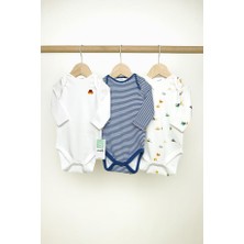 Modella Life Miošše Baby Erkek Bebek Uzun Kol % 100 Pamuk 3'lü Çıtçıtlı Body